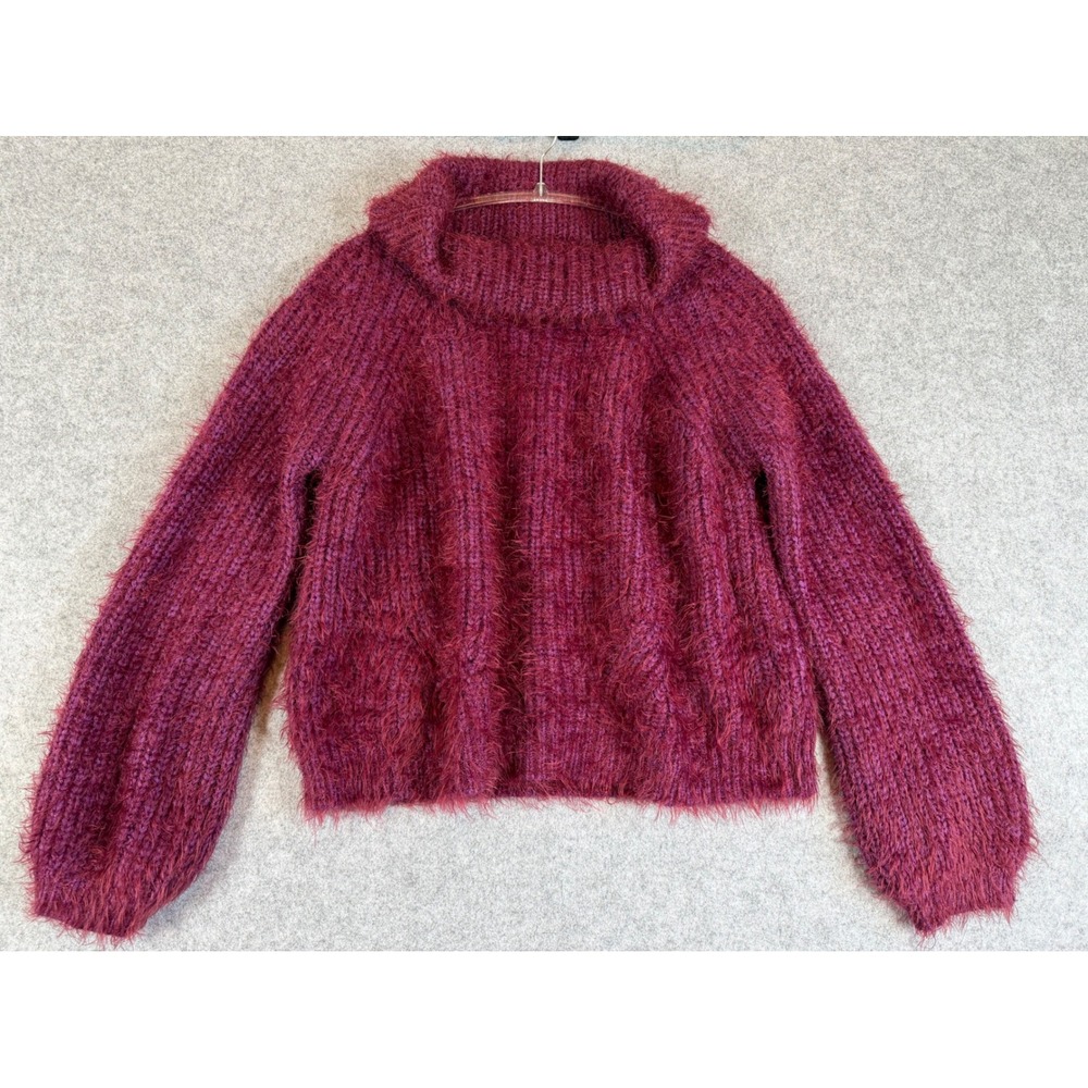 Lucy Paris Cowl Neck Sweater Womens XS Magenta Excellent Fuzzy Eyelash Knit
